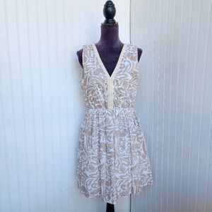 Saiph Cotton Dress Pockets Sleeveless Gold Beige Spring Summer Italy Lightweig M